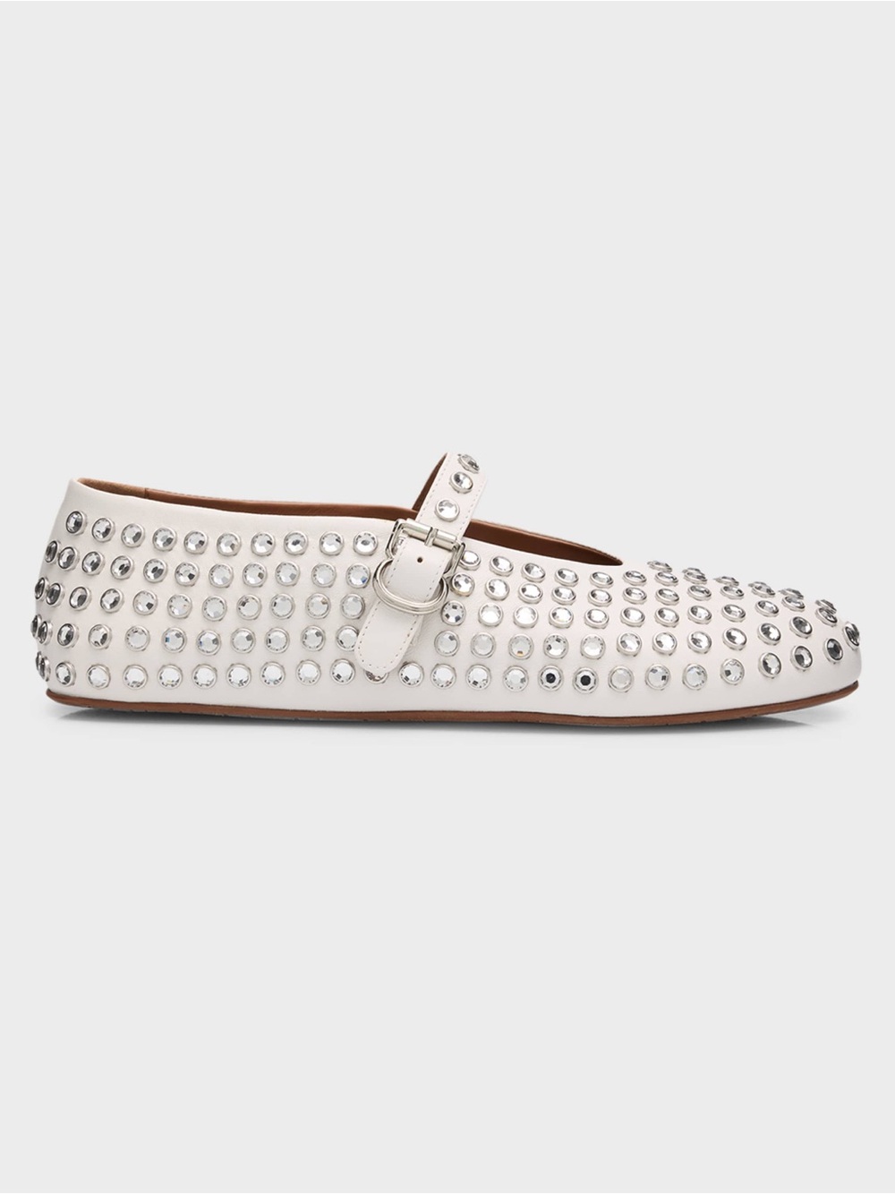 Alaia Crystal Embellished Leather Mary Jane Flat White NWT Size 39.5